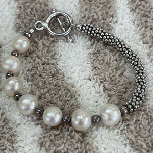Pearl Silver Tone‎ Bracelet Toggle Fashion Jewelry Costume